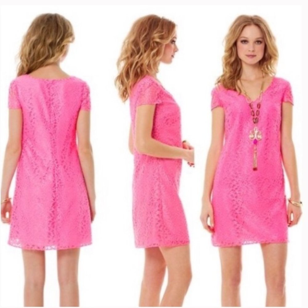 Lilly Pulitzer Hot Pink Erica Lace Dress - Large